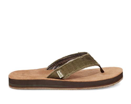 Sanuk Mens Fraid Not Soft Top Eco-Friendly Dark Olive Flip Flops | DRHJNP825